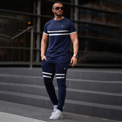 Navy Blue Twinset With White  Stripe